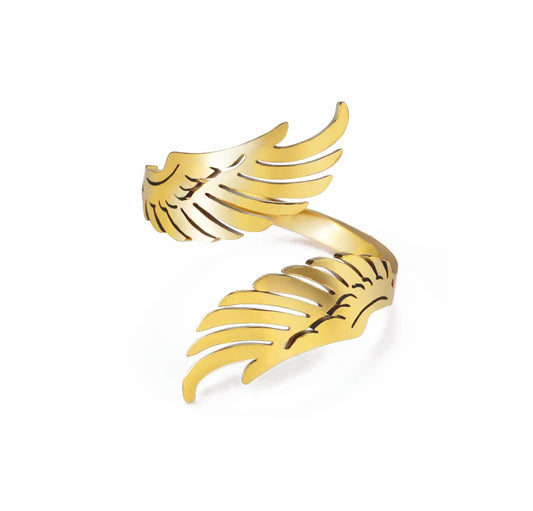 Anel Wings - em aço inoxidável dourado