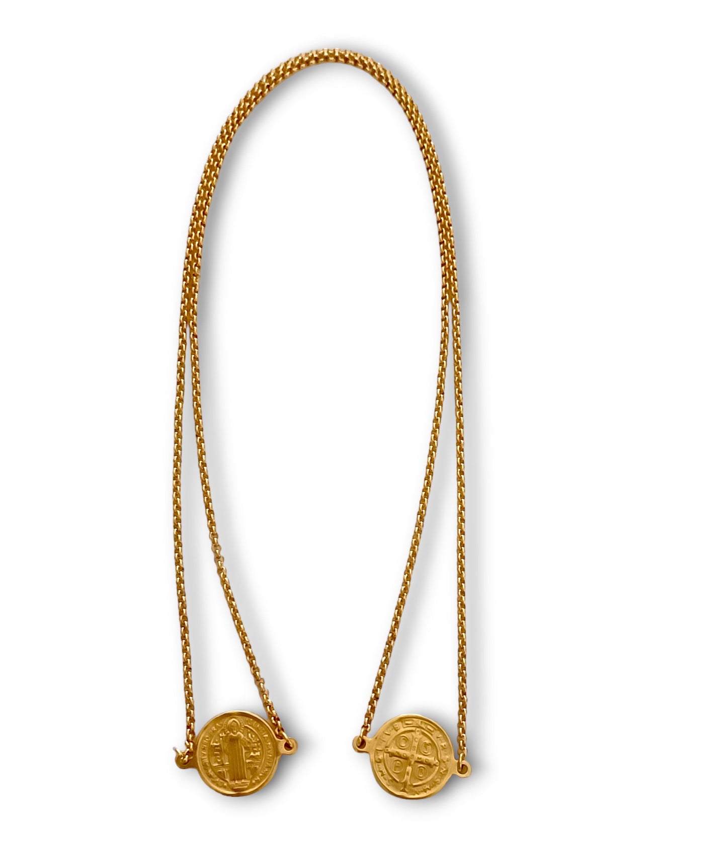 Escapulário Saint Benedict`s Medal - em aço inoxidável dourado