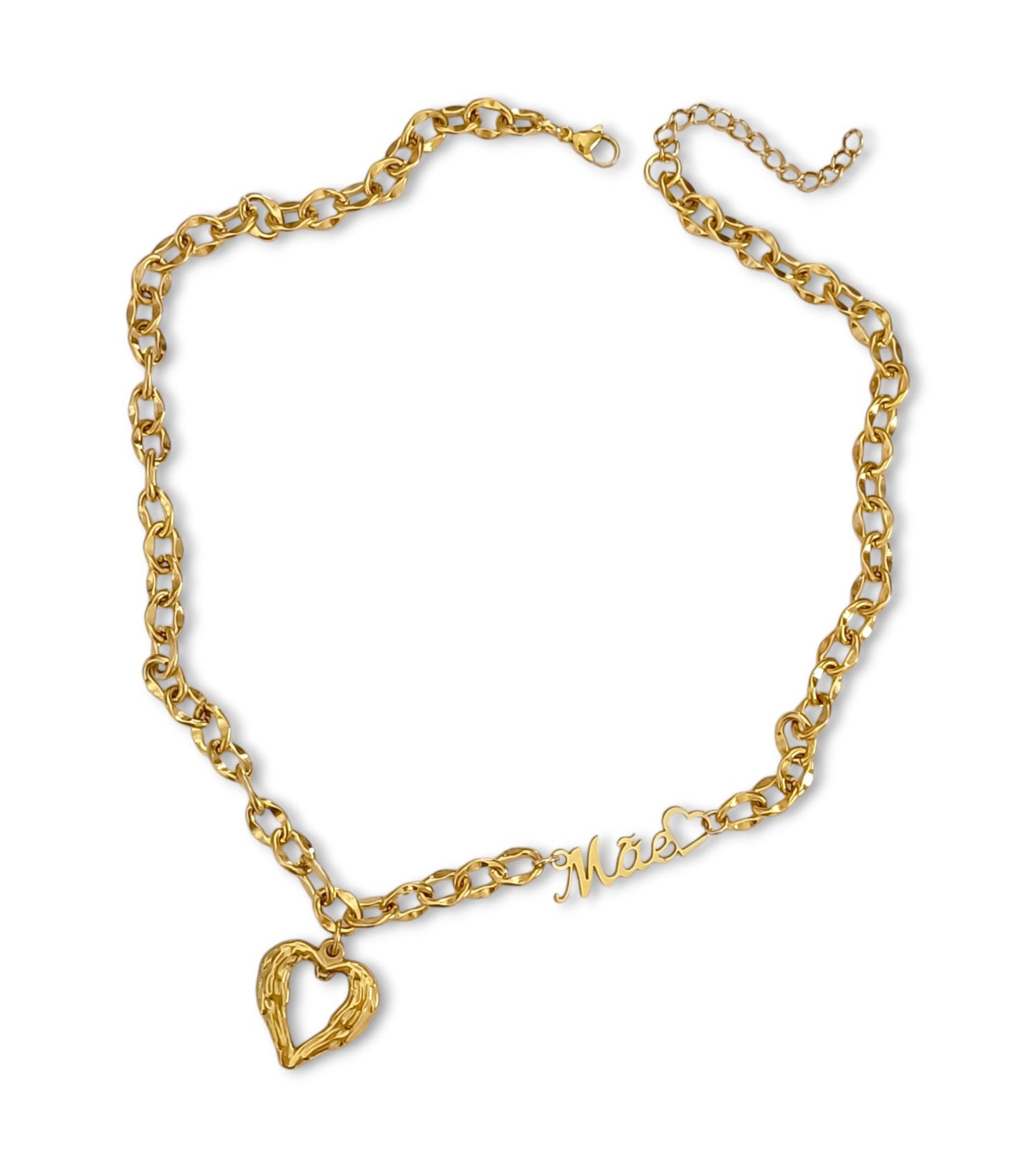 Colar Mother`s Heart - em aço inoxidável dourado