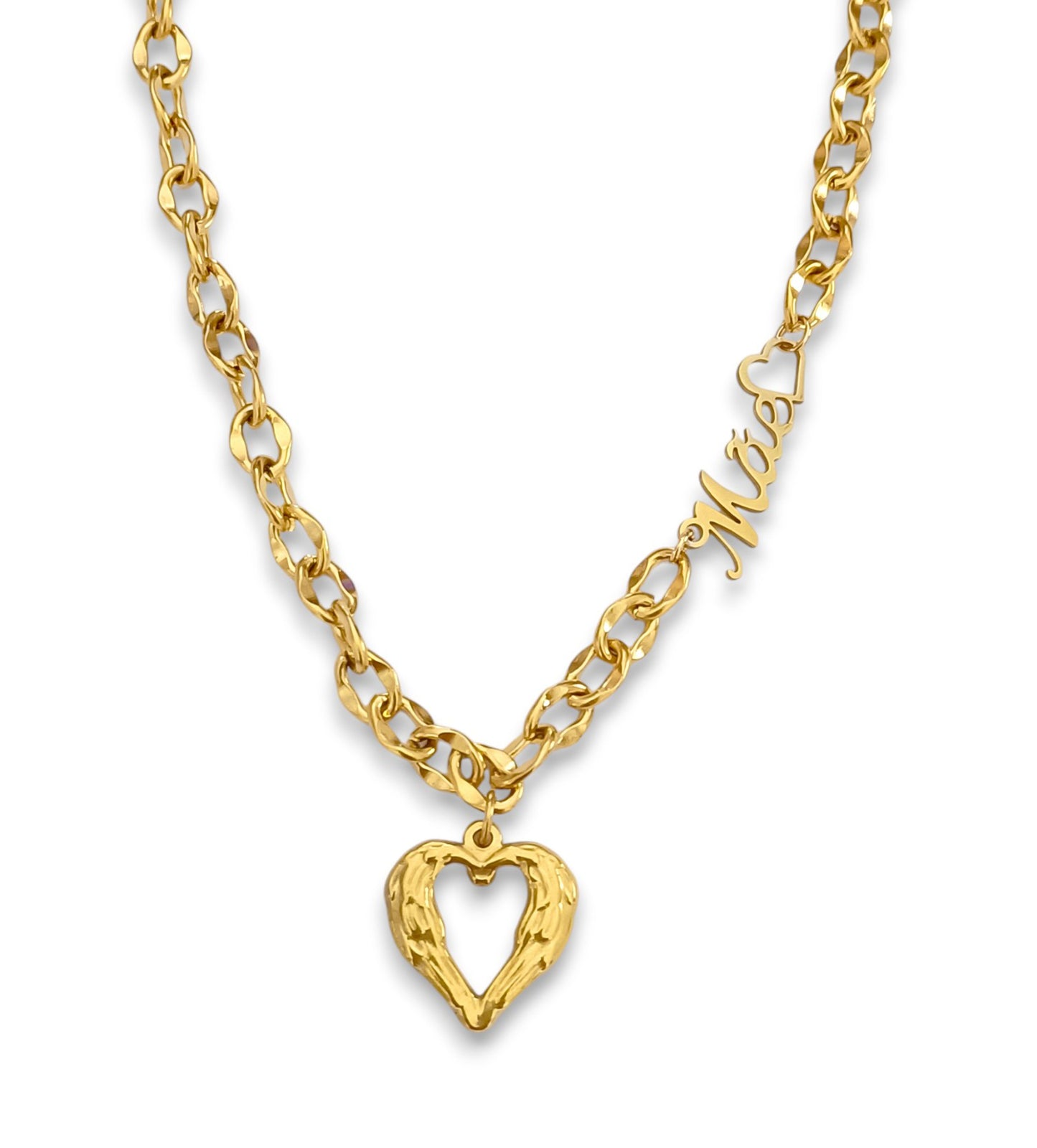 Colar Mother`s Heart - em aço inoxidável dourado