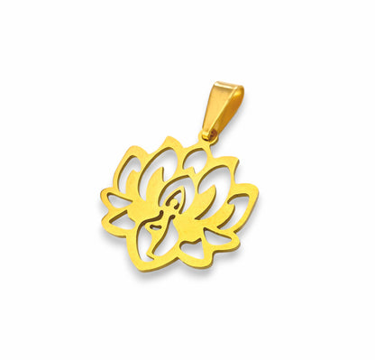 Pendente Flor de Lotus- em aço inoxidável dourado